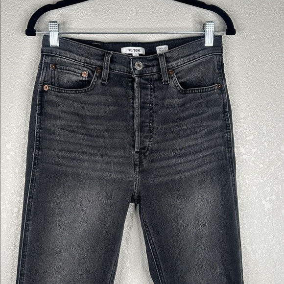 Re/Done Black Wash Button Fly Distressed Hem Skinny High Rise Jeans Size 28 - Picture 2 of 9